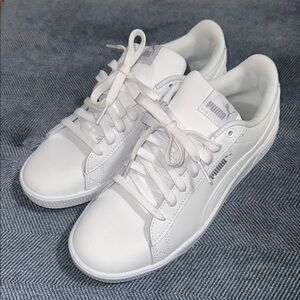Puma All-White Low-Top Leather Sneakers